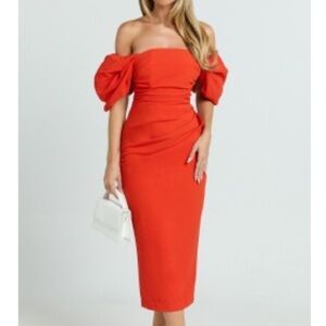Meshki bright Orange off the shoulder Midi